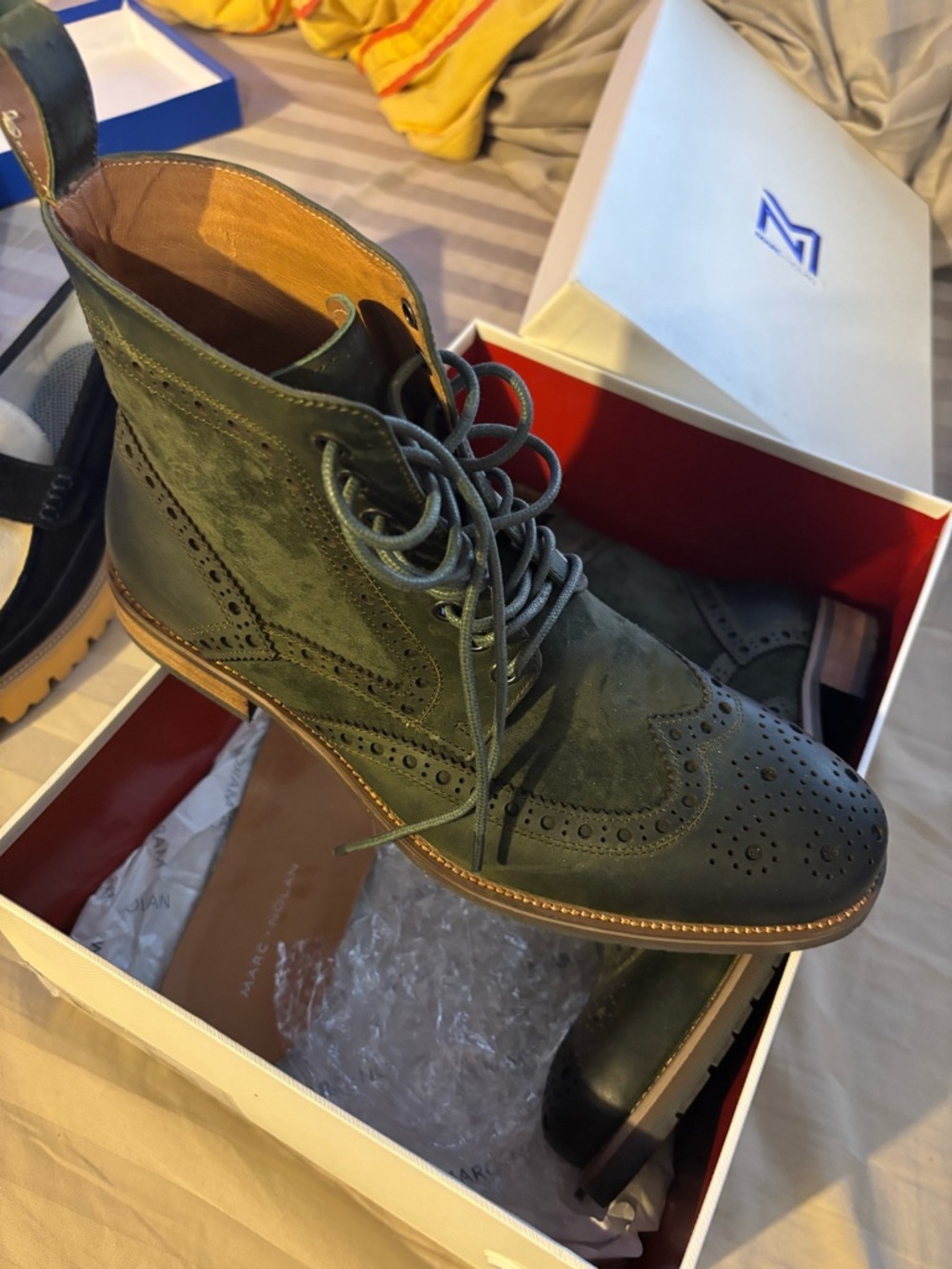 Men's Chukka Brogue Boots in Dark Green Suede